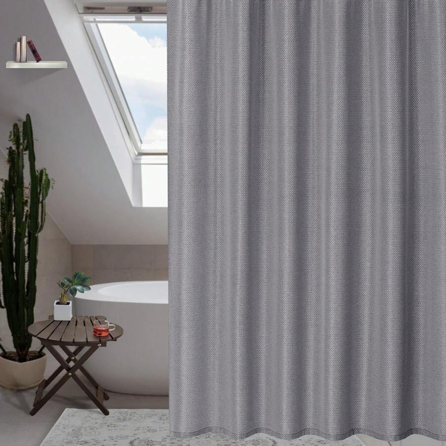 Rideau de douche en tissu, rideau de douche en polyester épais 155 g/m² semblable au lin pour salle de bain avec crochets, rideau de douche lavable de luxe pour hôtel