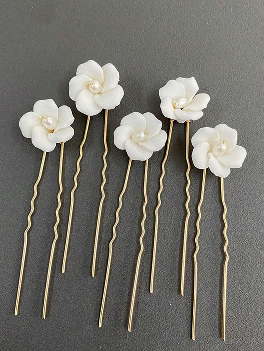 Nouvelle barrette à cheveux en céramique blanche à fleurs, accessoire de coiffure de style pastoral pour mariée et mariage