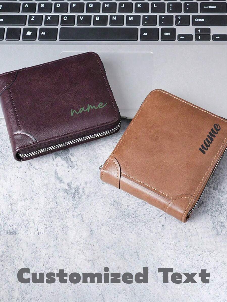 1 pieza Billetera corta personalizada para hombre, Cartera multifuncional de moda clásica con tarjetero y monedero, Cartera con cremallera de estilo casual retro, Adecuada para uso diario, Puede ser un regalo para familiares y amigos en San Valentín