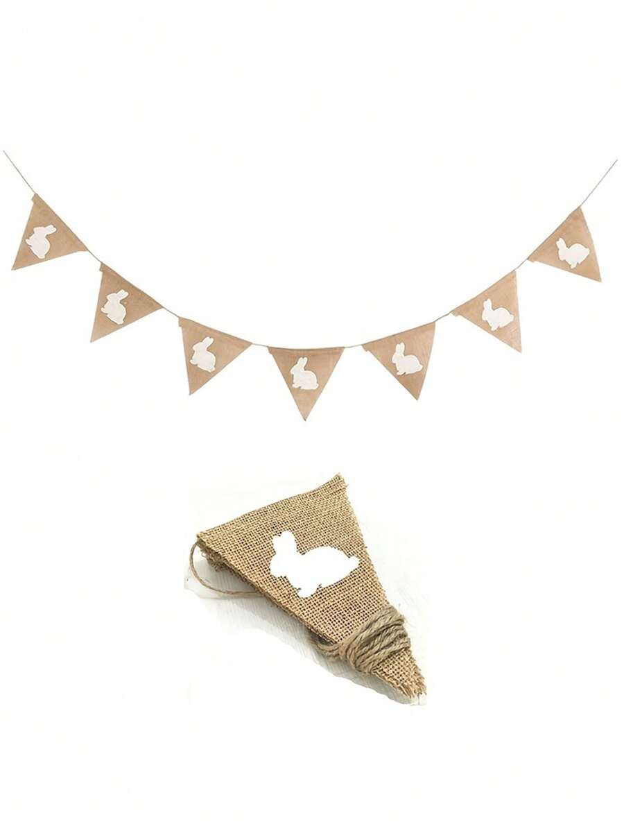 1 Paquete de Banderín de arpillera arcoíris, Banderín de lino con conejito, Banderín triangular de tela multicolor para fiestas de verano, bodas, fiestas de cumpleaños y decoración festiva, perfecto para escenas en interiores y exteriores, Navidad, para decoraciones de fiesta y guirnalda, Año Nuevo, suministros de decoración de fiesta de Pascua