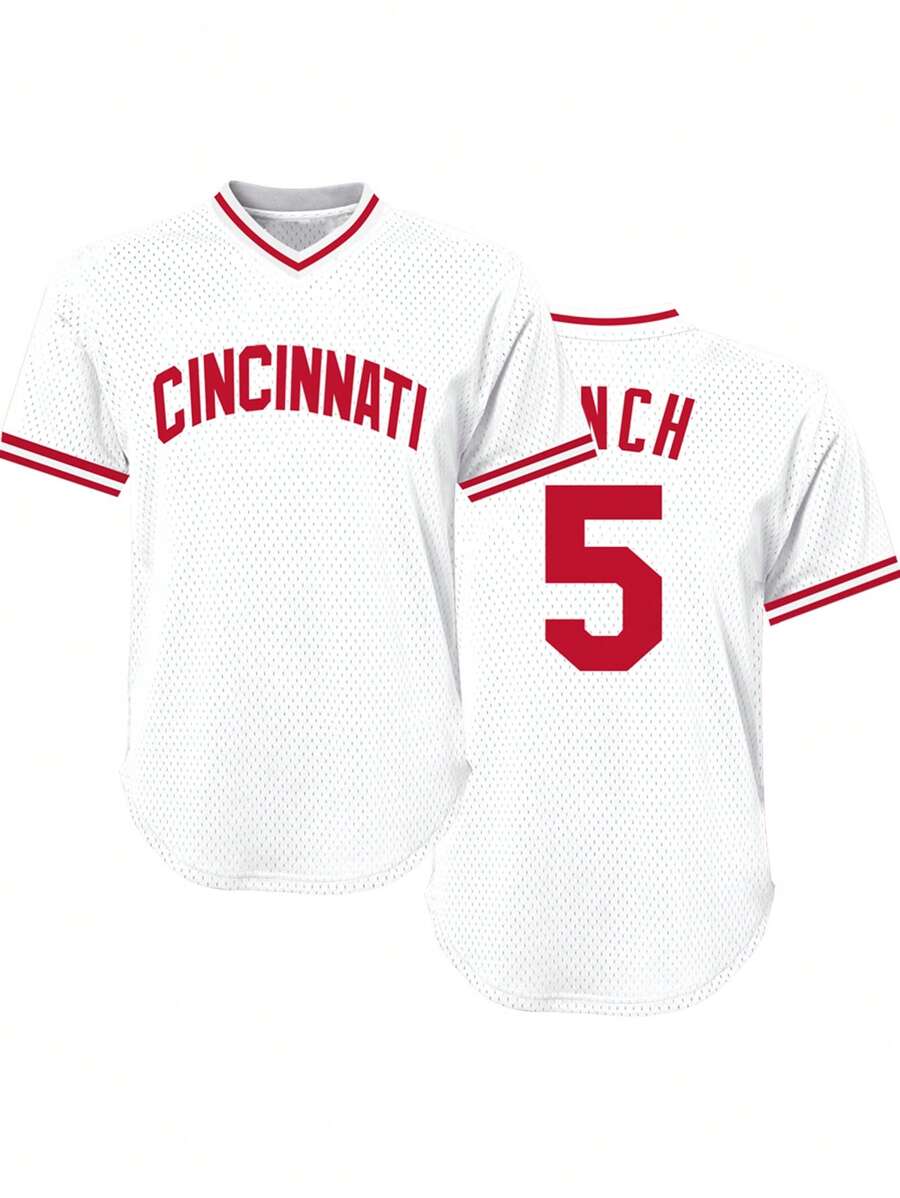 Boyfriend Style Men's Embroidery Baseball Jersey 5 White Casual Short Sleeve V-Neck Button T-Shirts Party Sports Top
