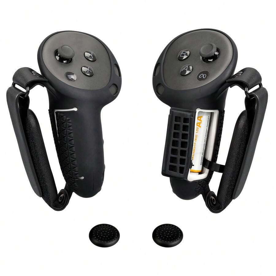 Silicone Controller Grip Cover For MetaQuest 3S/3,Anti-Throw Protector Grip Cover With Battery Opening And Adjustable Knuckle Strap (Black)