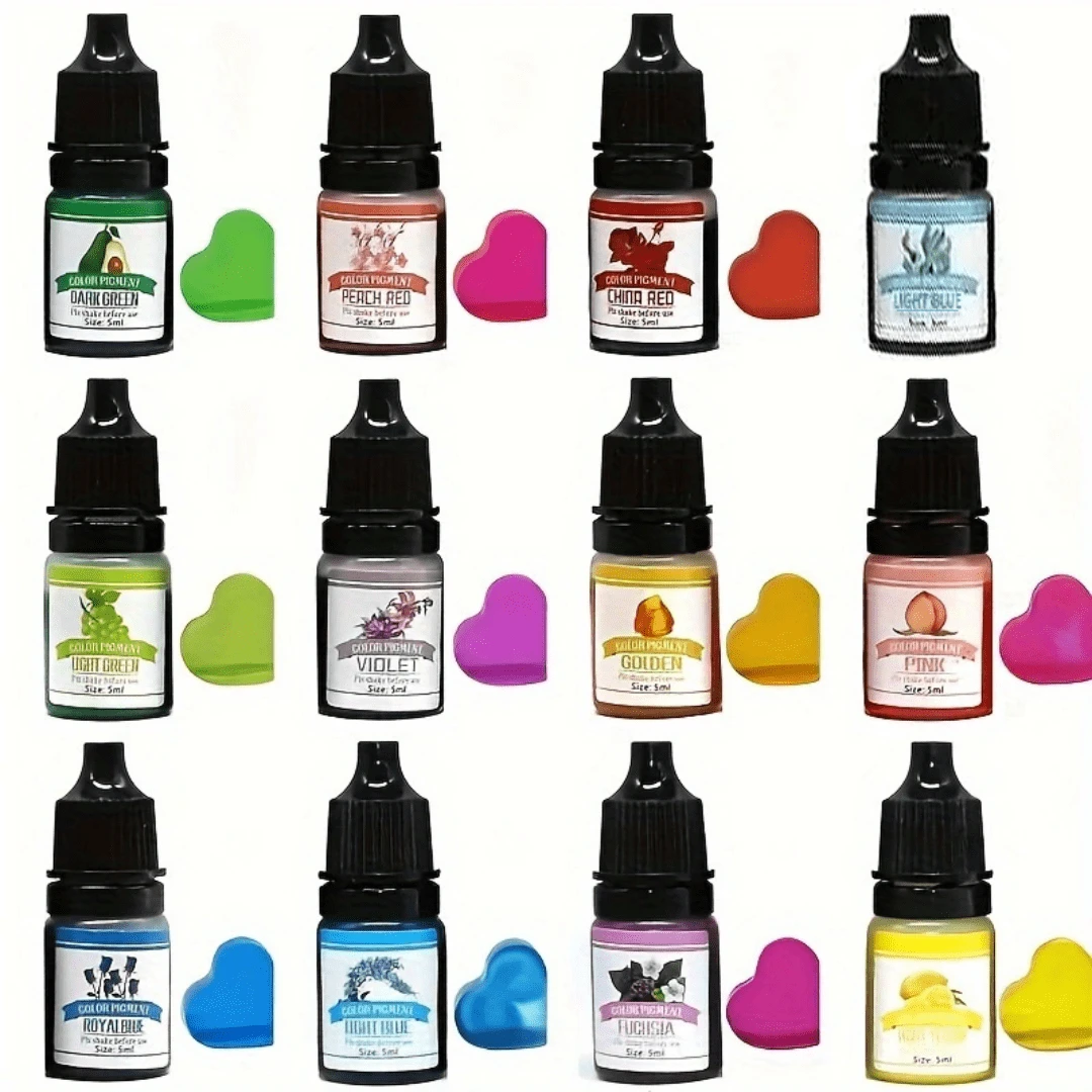 12pcs/Set Epoxy Resin Pigment Kit 24 Colors For Choice, Candle Dye Liquid Colorant DIY UV Epoxy Resin Mold Jewelry Making Candle Making Resin Dye Pigment
