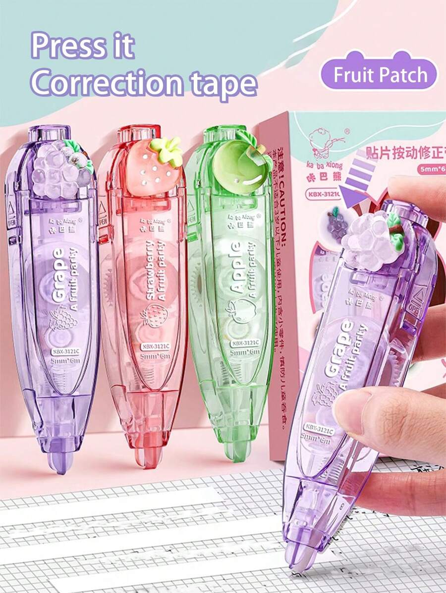 3-Piece/18 Meter Patch Press Correction Tape Set, Suitable For Students To Use Cartoon Highly Attractive Large Capacity Smooth Correction Tape, Mini Portable Not Easy To Break Silent Correction Tape Back To School