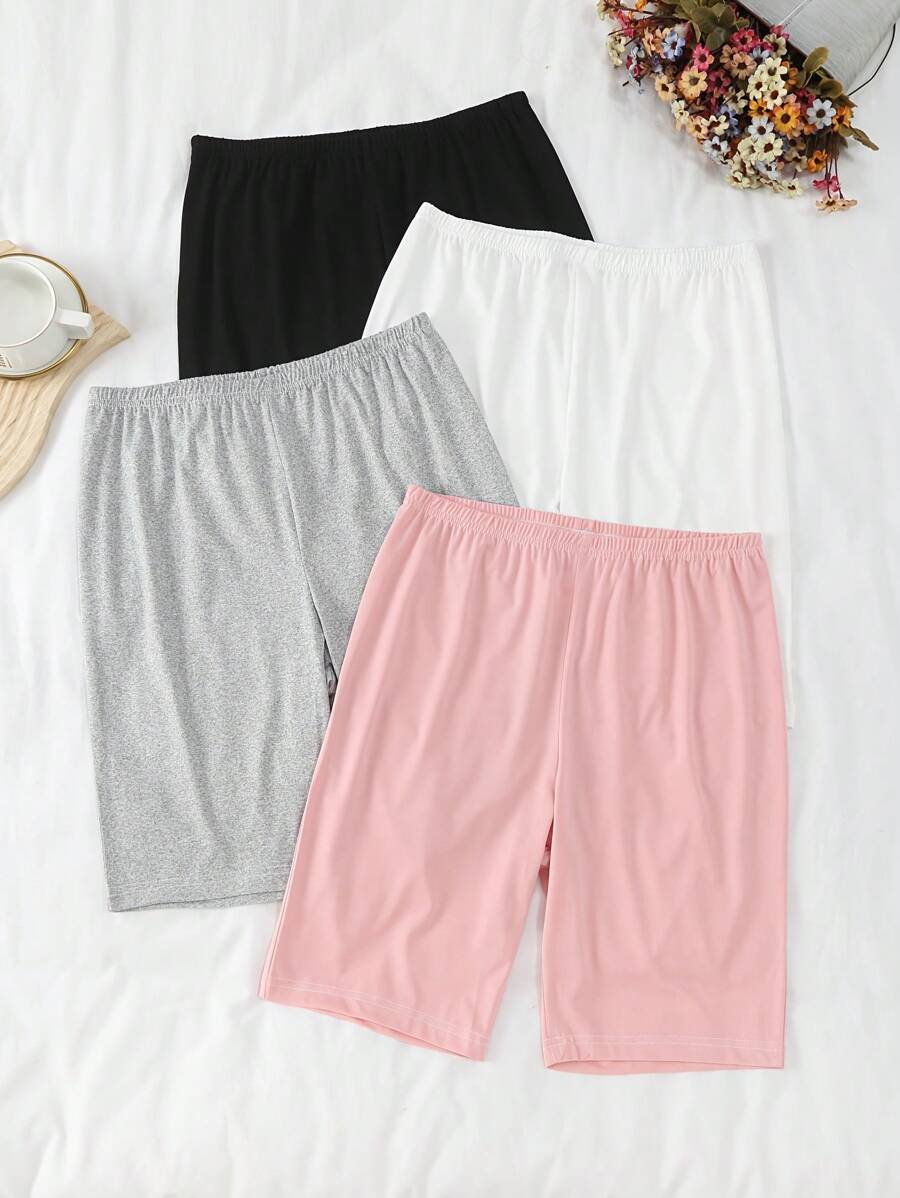 4 piezas Pantalones cortos de dormir informales para mujer de talla grande, pantalones cortos de estar en casa de talla grande con cintura elástica, suaves y cómodos