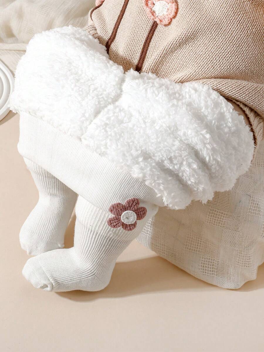 1pc Girls Floral Decor Thick Thermal Lined Stirrup Tights, Suitable For Toddler/Little Girls' Casual Wear In Winter