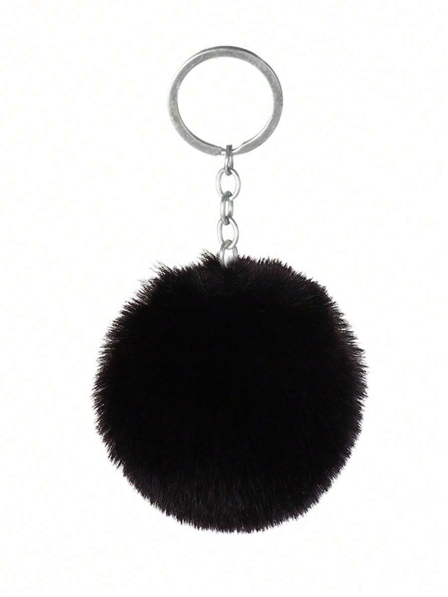 1 pièce Porte-clés boule de fourrure avec décoration de voiture noire créative pour sacs et accessoires de voiture d'utilisation quotidienne, charm de sac à dos pour l'école