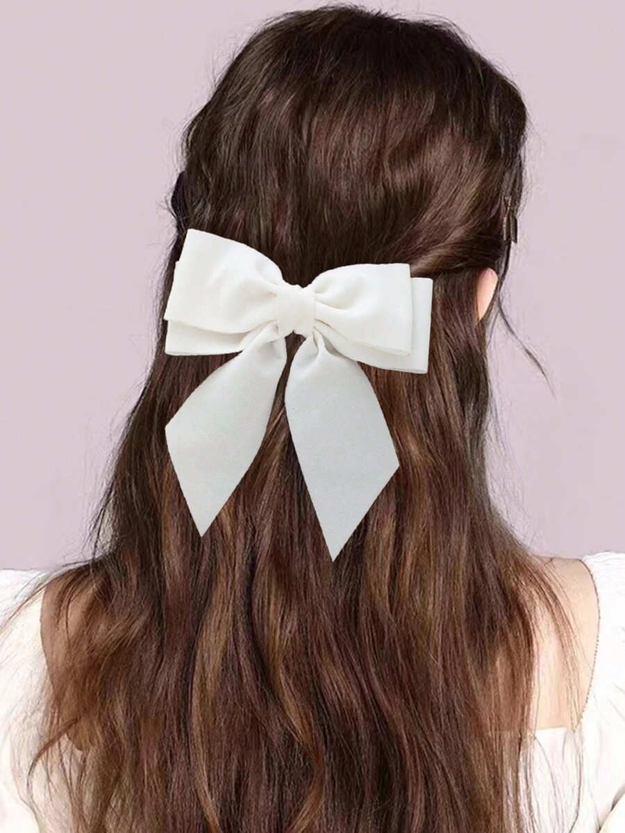 1pc Fashionable White Bow Hair Clip, Large Size Hair Accessories Suitable For Daily Wear And Christmas Claw Clips Hair Claws Hair Barrettes