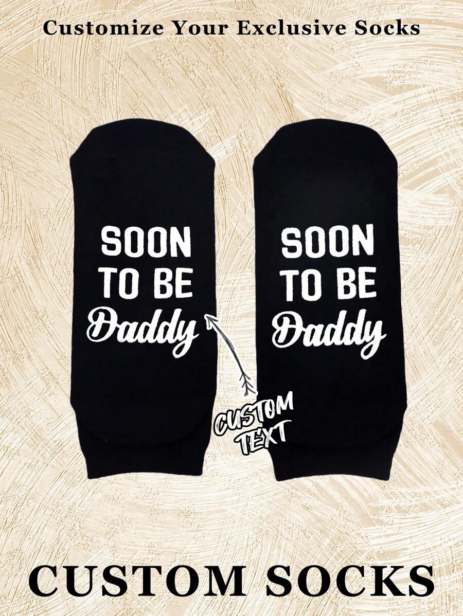 1 Pair Of Funny Socks, Custom Creative Socks, Casual Sports Socks All Cotton Short Socks, You Can Customize The Text You Want On The Socks