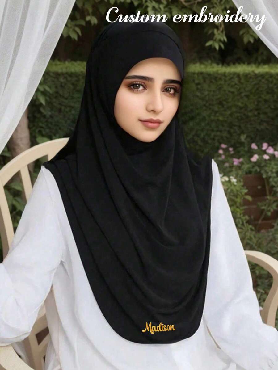 Op maat geborduurde moslim hijab voor vrouwen, instant hijab, praktische hoofddoek, islamitische boerka, shayla, tudong, instant lange khimar hijab, effen kleurbedekking voor schouders, geschikt voor dagelijks gebruik