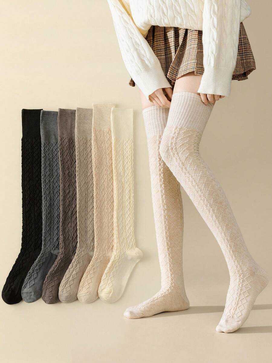 1 Pair Women Over The Knee Stockings With Chain Design, Multi-Color Random Fashion Versatile Thigh High Socks For Daily Outfits