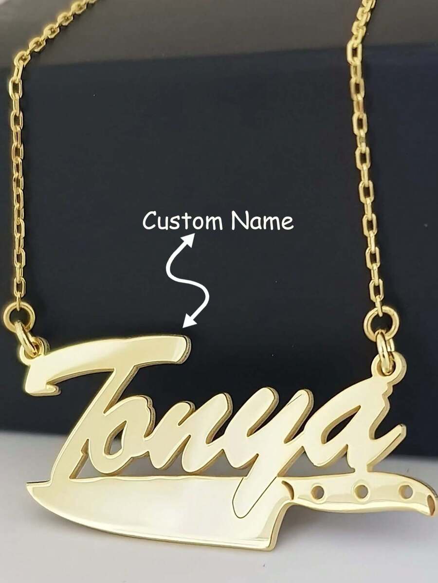 Customized Knife Shaped English Letter Name Pendant Necklace - Adjustable Chain, Personalized Jewelry Decor, Great Gift Idea For Chefs
