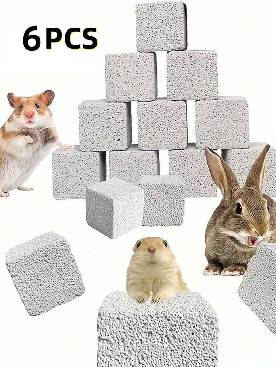 6 piezas de piedras cuadradas para roer de hámsteres, mascotas para conejos, cobayas, gatos, suministros para animales pequeños