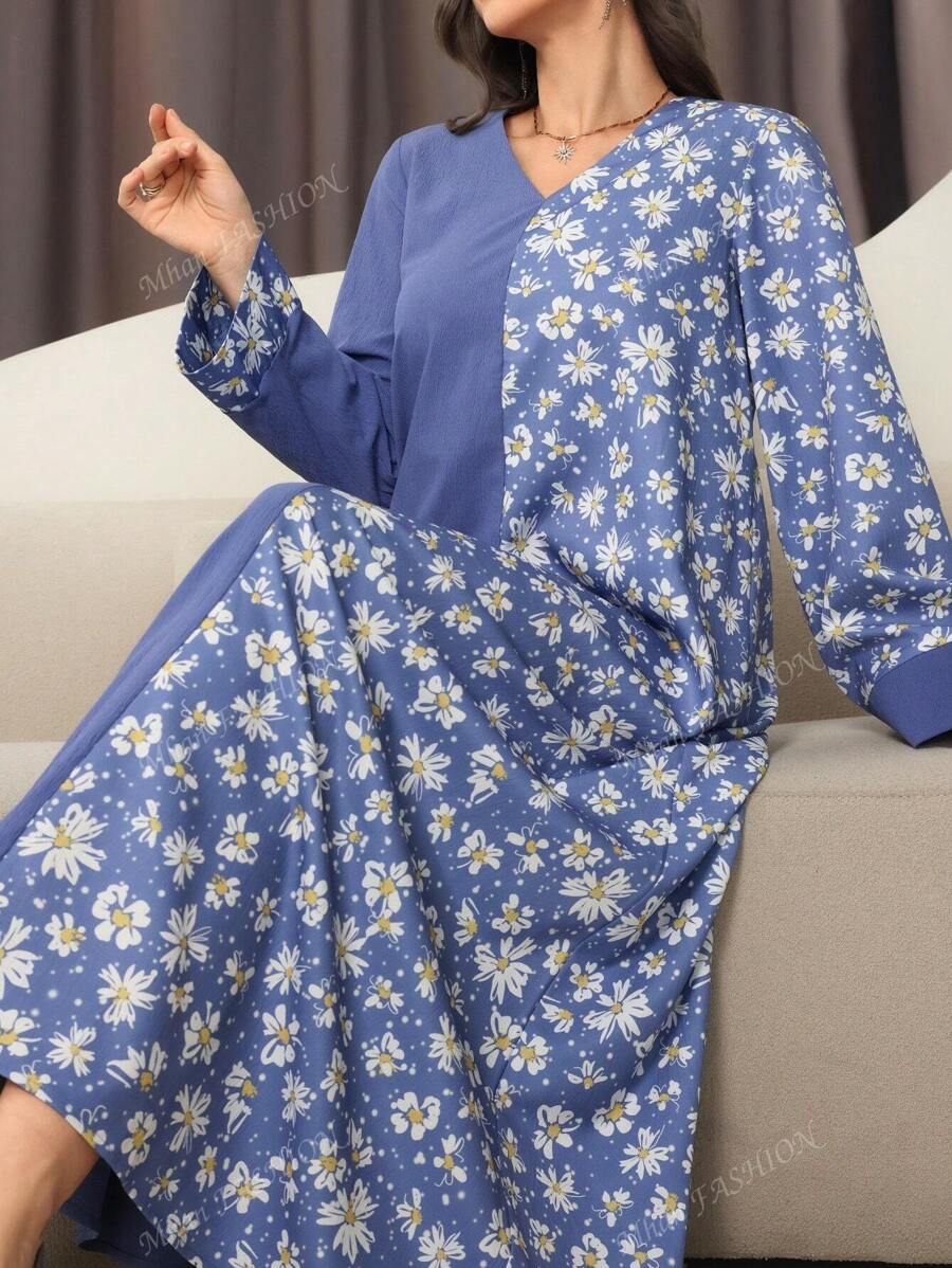 Spring & Summer Clothes New Long Sleeved Women's Skirt Printed Long Skirt Kaftan Ladies Loose Long Dress A Line Floral Print Maxi Dress