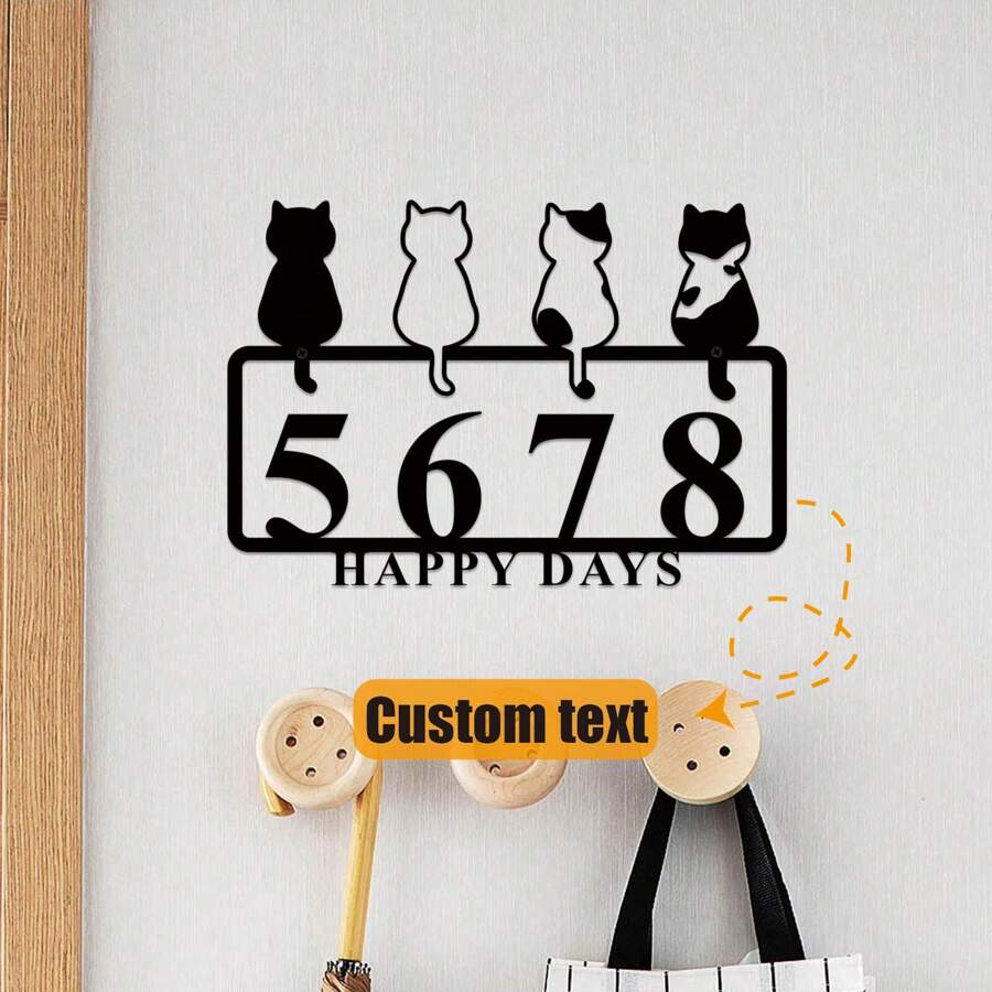 1 Piece Metal Four Cute Cats Pattern Address Door Plate, Cartoon Aesthetic Wall Decoration, Outdoor Doorway Sign, Residence Living Room Office Decoration, Ideal For Valentine's Day, Christmas Gift, Personalized Gift