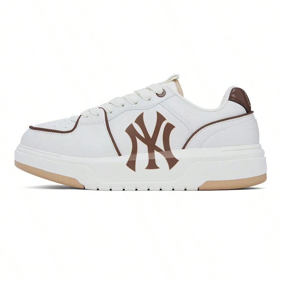 MLB Unisex Chunky Liner Sneakers, Comfortable, Versatile, Anti-Slip, Durable, Low-Top, White/Brown Color