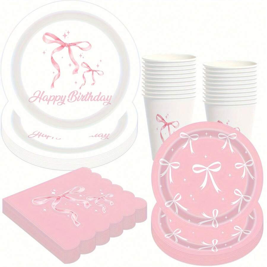 Pink Bow Party Supplies Cute Supplies Bachelorette Party Tableware Set With Pink Bow Paper Plates Napkins Cups For Engagement Birthday Shower Wedding