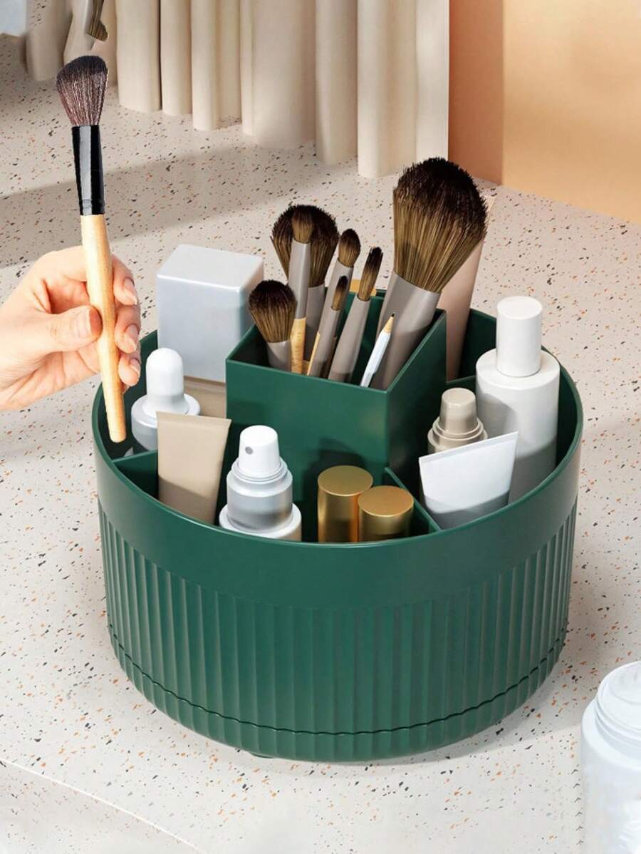 Desktop Swivel Organizer Cosmetic Brush Organizer Tube Cosmetic Shelf Desk Dresser Eyeshadow Brush Storage 5 Slots Can 360° Swivel Desktop Decorative Organizer Desktop Storage Pen Organizer Stationery Supplies Cute Pens Cups Jars For Office School Home Art Supplies