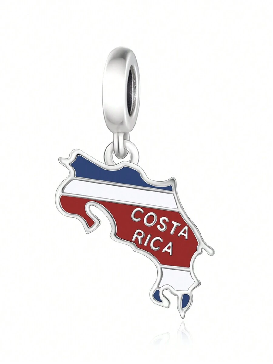 HuooNew 1 pièce Pendentif carte du Rica en argent sterling 925, bijoux à perles DIY, accessoire pour la fête nationale de l'indépendance, unisexe pour la fête