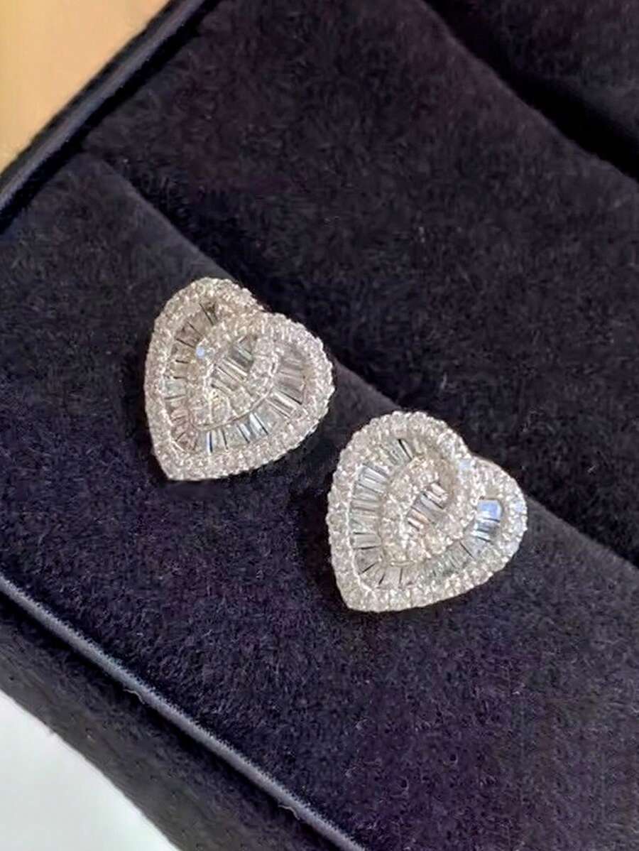 1 Pair Romantic Cubic Zirconia Stud Earrings For Women For Wedding Engagement Anniversary Party Jewelry Valentine's Day Gift