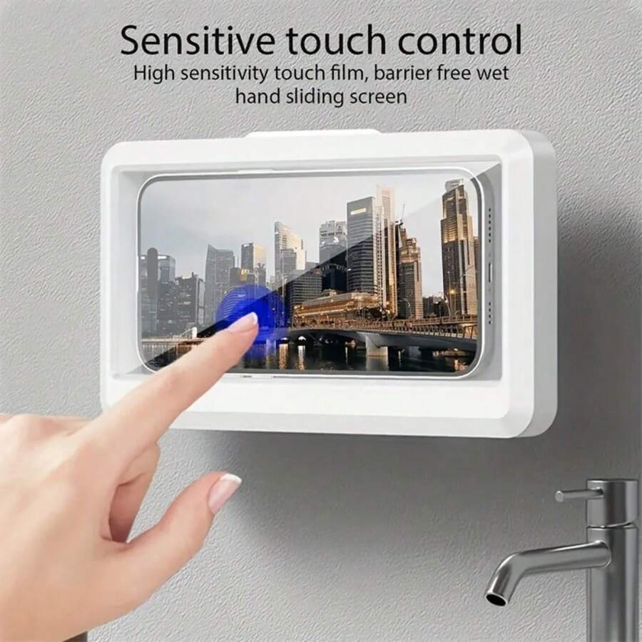 Waterproof ABS Shower Phone Holder With 360° Rotatable Touch Screen, Anti-Fog Clear Mount For Bathroom And Toilet, Compatible With Plastic Shower Curtains Desk Mobile Phone Holder Stand For IPhone IPad Adjustable Desktop Tablet Holder Mobile Phone Holder Compact And Portable For Online Classes And Everyday Use Universal Table Cell Phone Stand