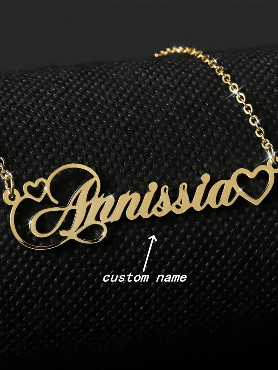 1 pieza Collar personalizado con corazón hueco y nombre en oro/plata, regalo del Día de San Valentín, collar de acero inoxidable para mujer, regalo para parejas, regalo personalizado para amigos, familia y ocasiones especiales como cumpleaños, aniversario, graduación, fiesta (solo en inglés)