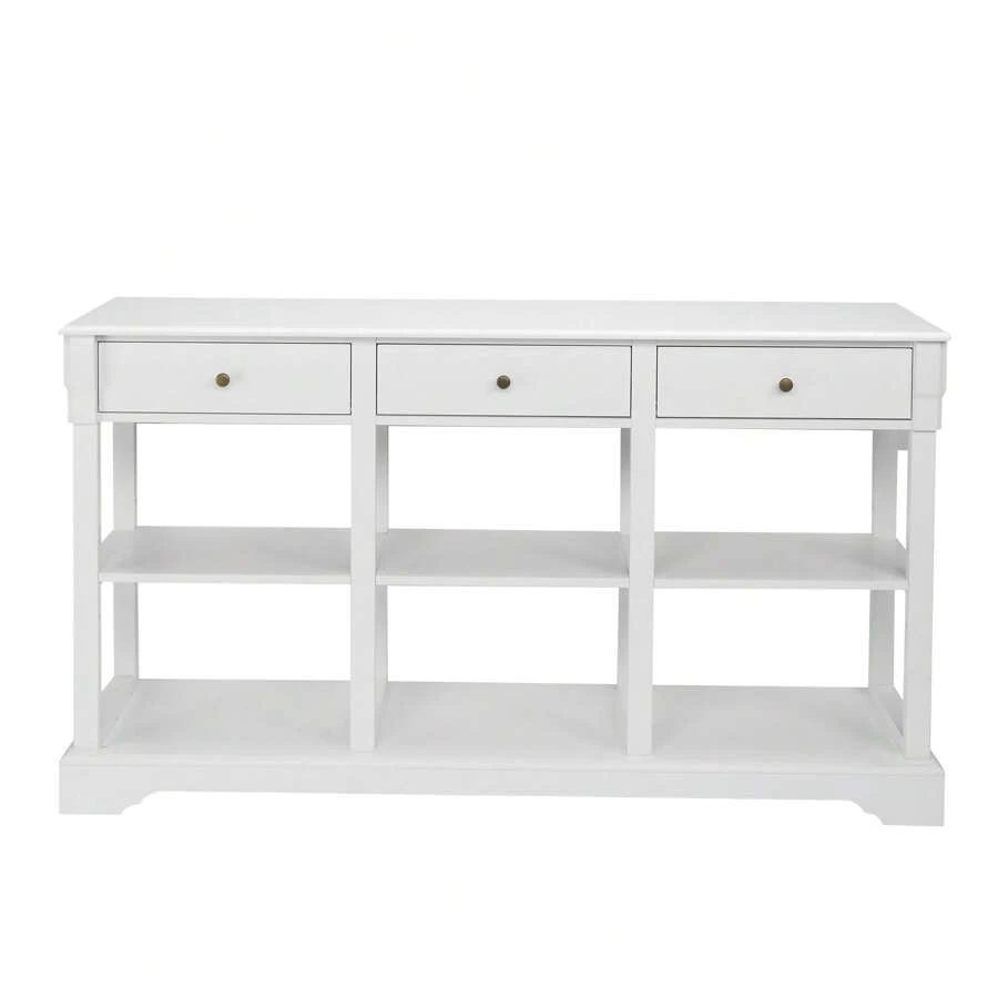 Console Sofa Table With Ample Storage, Retro Kitchen Buffet Cabinet Sideboard With Open Shelves And 3 Drawers, Accent Storage Cabinet For Entryway/Living Room Vintage White