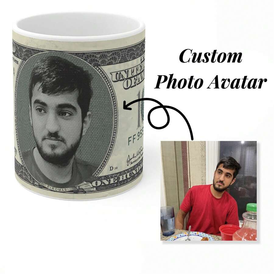 Custom 11oz Coffee Mug With Your Face Photo , Personalised Gift, Your Face On A 100 Dollar Bill, Beer Can Glass, Christmas Gift For Women, Christmas Decor, Christmas Gift, New Year Gift, Thanks Giving Gift, Custom Art Looks Engraved, Cool Gift, Money Coffee Mug, Custom Face On Money