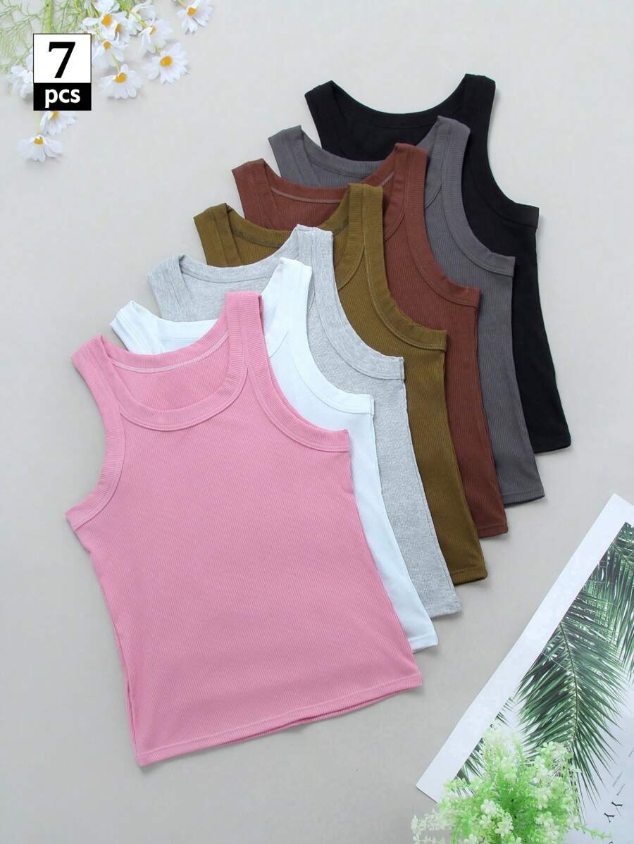 7 Stücke Damen Hose mit Träger Vielseitiger lang, schlank sitzender Unterhemd Weste, modische innere Schicht atmungsaktiv einfarbig, kann auch außen getragen werden Träger Sport Weste