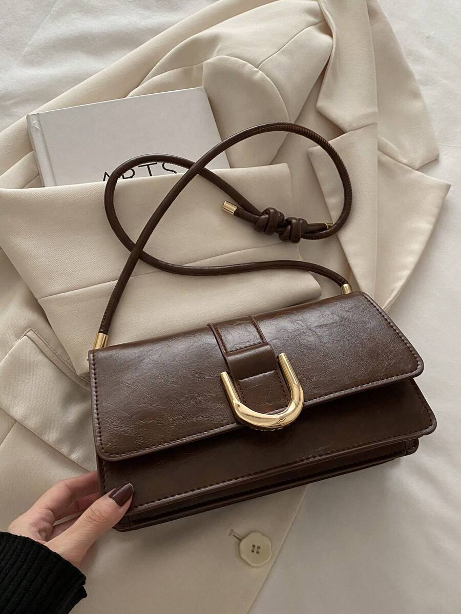 Bolso cuadrado de hombro unicolor retro, bolso de sobaco a juego con solapa, el bolso de sobaco talla grande simple para mujeres, regalo ideal para Año Nuevo, bolso de negocios y casual de moda para mujeres, perfecto para oficina, negocios y trabajo