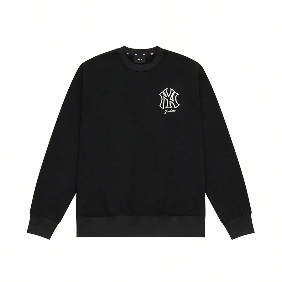 MLB New York Yankees Basic Series Round Neck Casual Sweatshirt, Solid Color Brand Large Logo Vintage Style, Unisex, Black