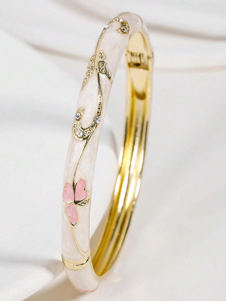 1 Peça Pulseira Banhada a Ouro com Floral Esmaltado para Mulheres
