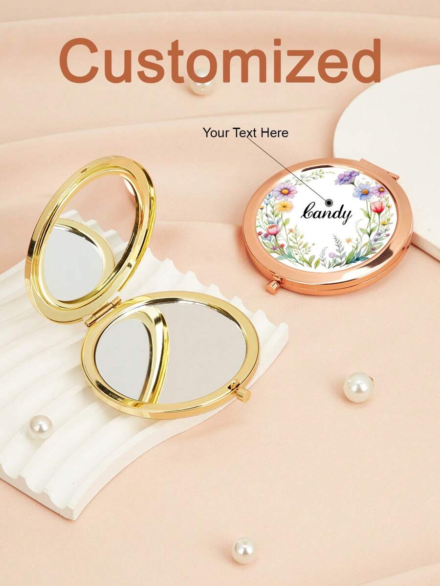 1 Espejo plegable personalizado y personalizado, espejo compacto de bolsillo con pliegue con nombre personalizado, regalo de graduación para hermana, amigos, fiesta, regalo de cumpleaños, regalo para niñas, tamaño pequeño y espejo plegable portátil para viajes
