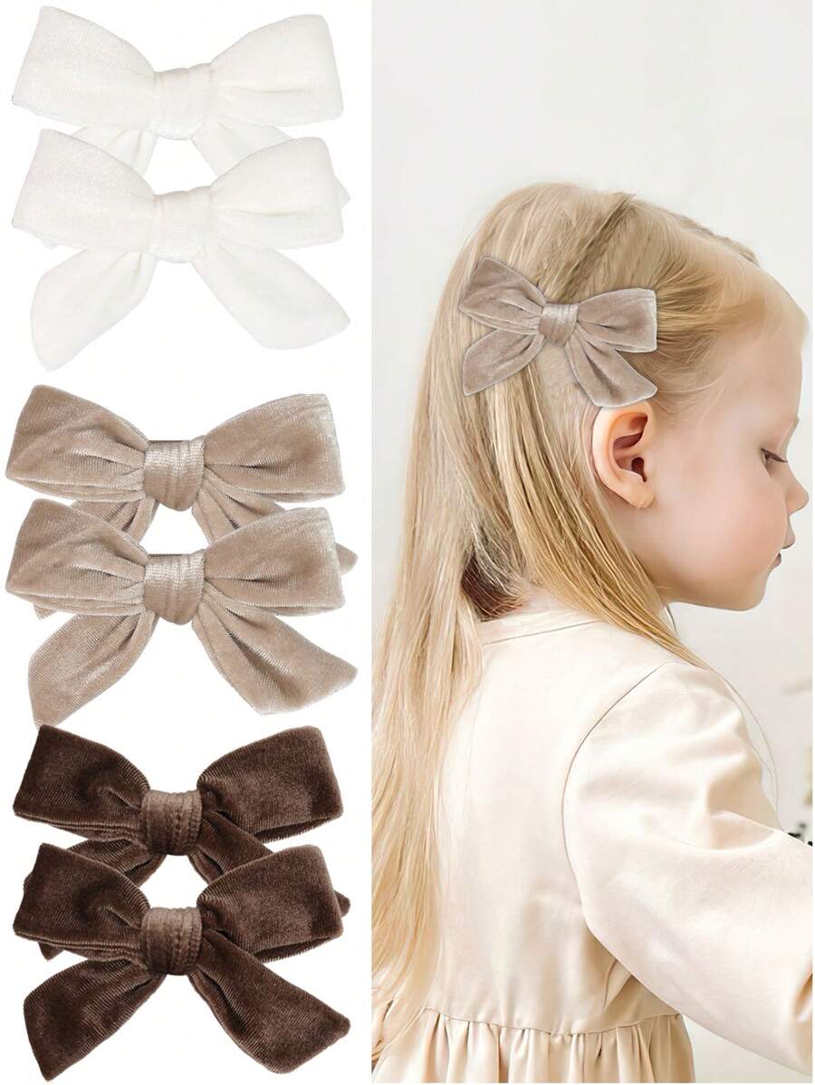6 pinzas de pelo con lazo de terciopelo para niñas, de estilo sencillo y elegante