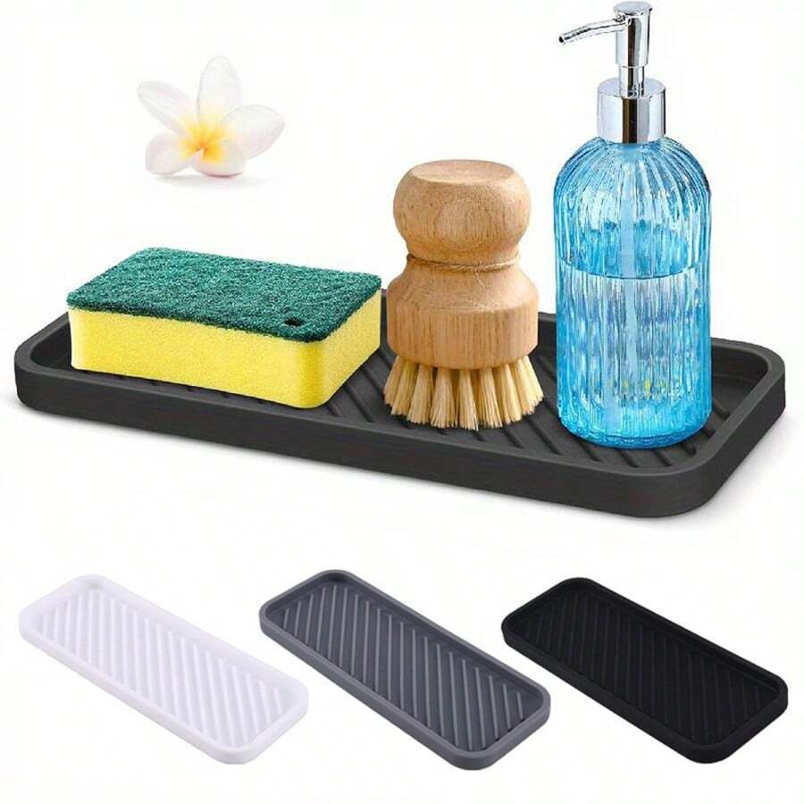 1pc Silicone Sponge Holder Kitchen Sponge Holder, Silicone Slink Organizer Tray For Bathroom,Soap Dispenser,Simple Silicone Soap Holder, Bathroom Faucet Drainer, Storage Cover, Kitchen Accessories