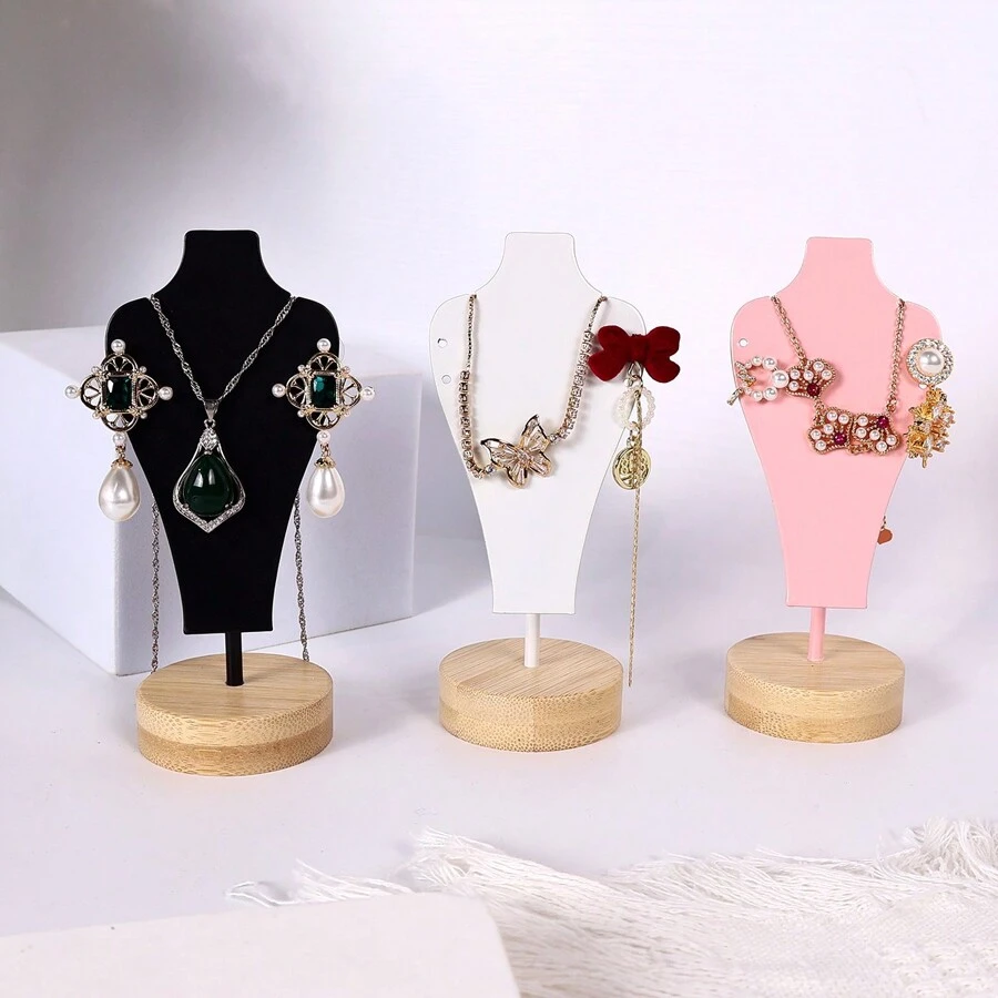 1pc Luxury Iron & Wood Jewelry Display Stand, Necklace, Bracelet, Pendant Organizer Rack For Shop Display Back To School