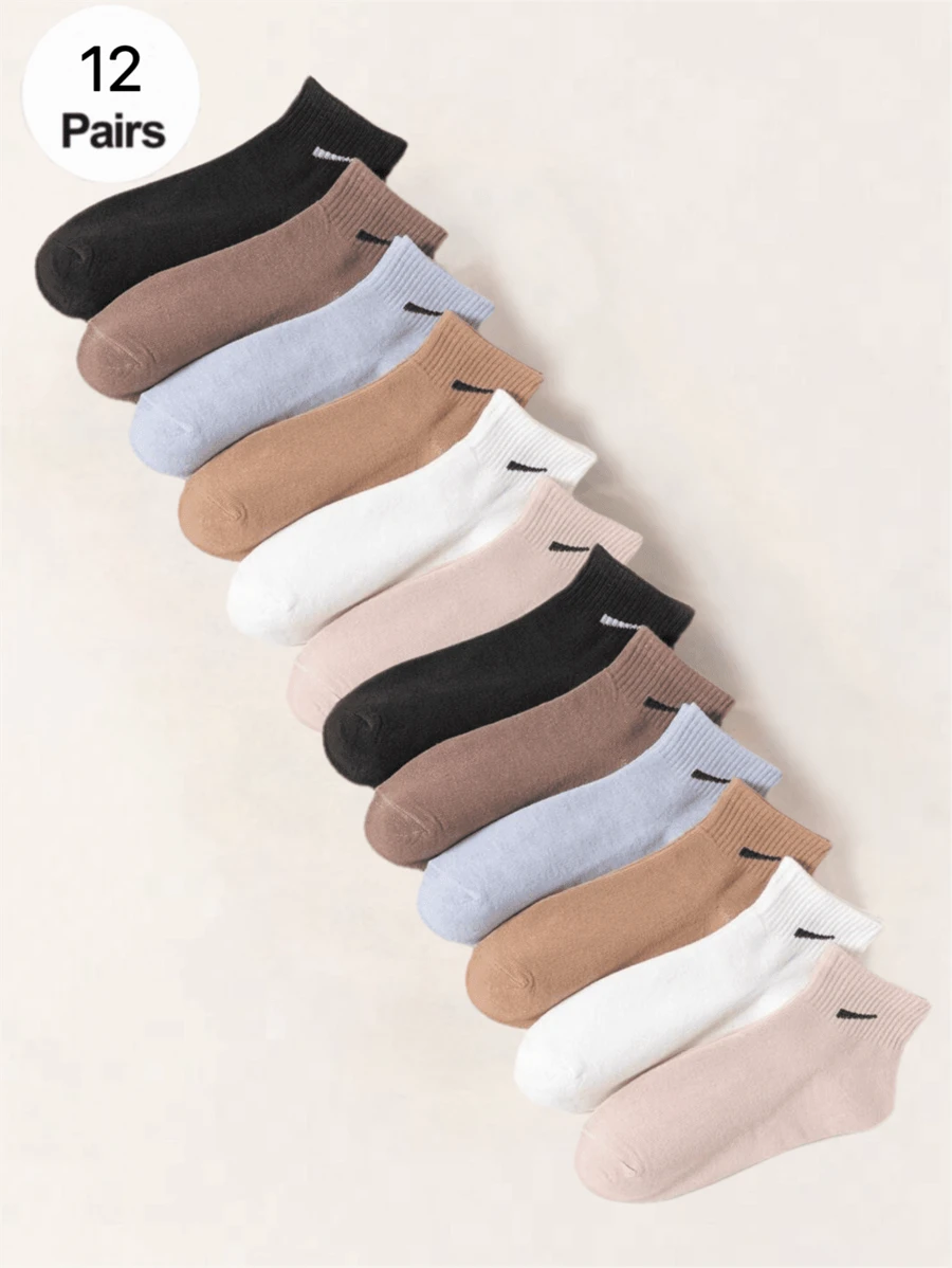 12 pares de calcetines cortos de estilo mori girl. unicolor, diseño diario atlético, simple y combinable, amigables con la piel, cómodos, transpirables y resistentes al mal olor para mujeres.