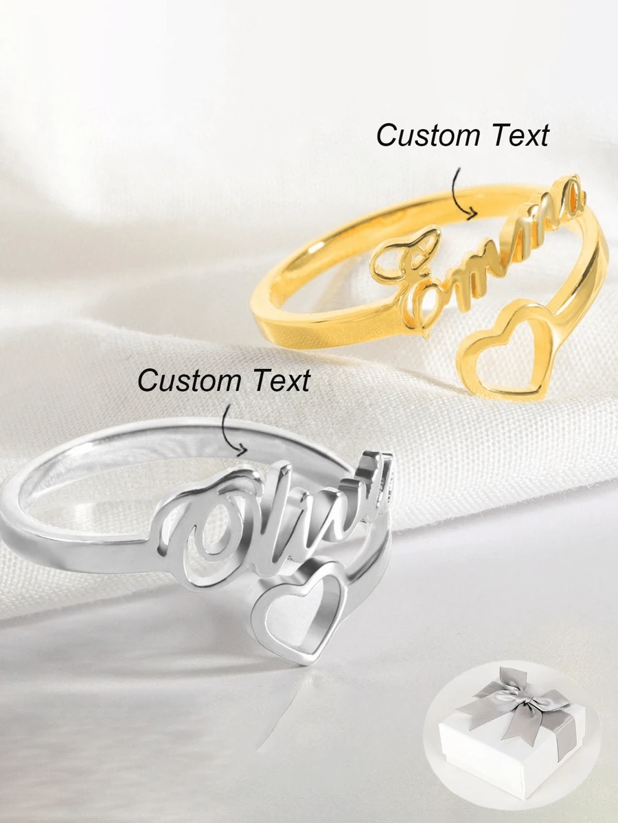 Anillo con nombre personalizado de amor, anillo de pareja hueco de amor, anillo con nombre chapado en oro de acero inoxidable, anillo con nombre personalizado, anillo con apellido familiar personalizado, anillo conmemorativo con nombre personalizado DIY, regalo para él/ella, novio/novia, amigo/mejor amigo, elegante, casual, retro, estilo antiguo, adecuado para regalos conmemorativos, Día de San Valentín, Día de la Madre, Día del Padre, boda, cumpleaños