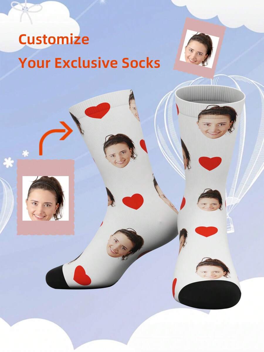 1 Pair Customized Face Design Funny Mid-Calf Socks For Women & Men, Personalized Socks With Photo Of Attractive People, Interesting Customized Image Couple Mid-Calf Socks, Suitable As Gifts For Valentine's Day, Birthday, And Other Occasions Dawg Adorable,Contracted,Funny,Cozy Custom,Personalized,Unique,Customized Personalized Gifts For Men/Women Ideal Gifts For Him Boyfriend,Friends Bedroom,For Weddings,For Holiday,For Anniversaries,For Birthdays