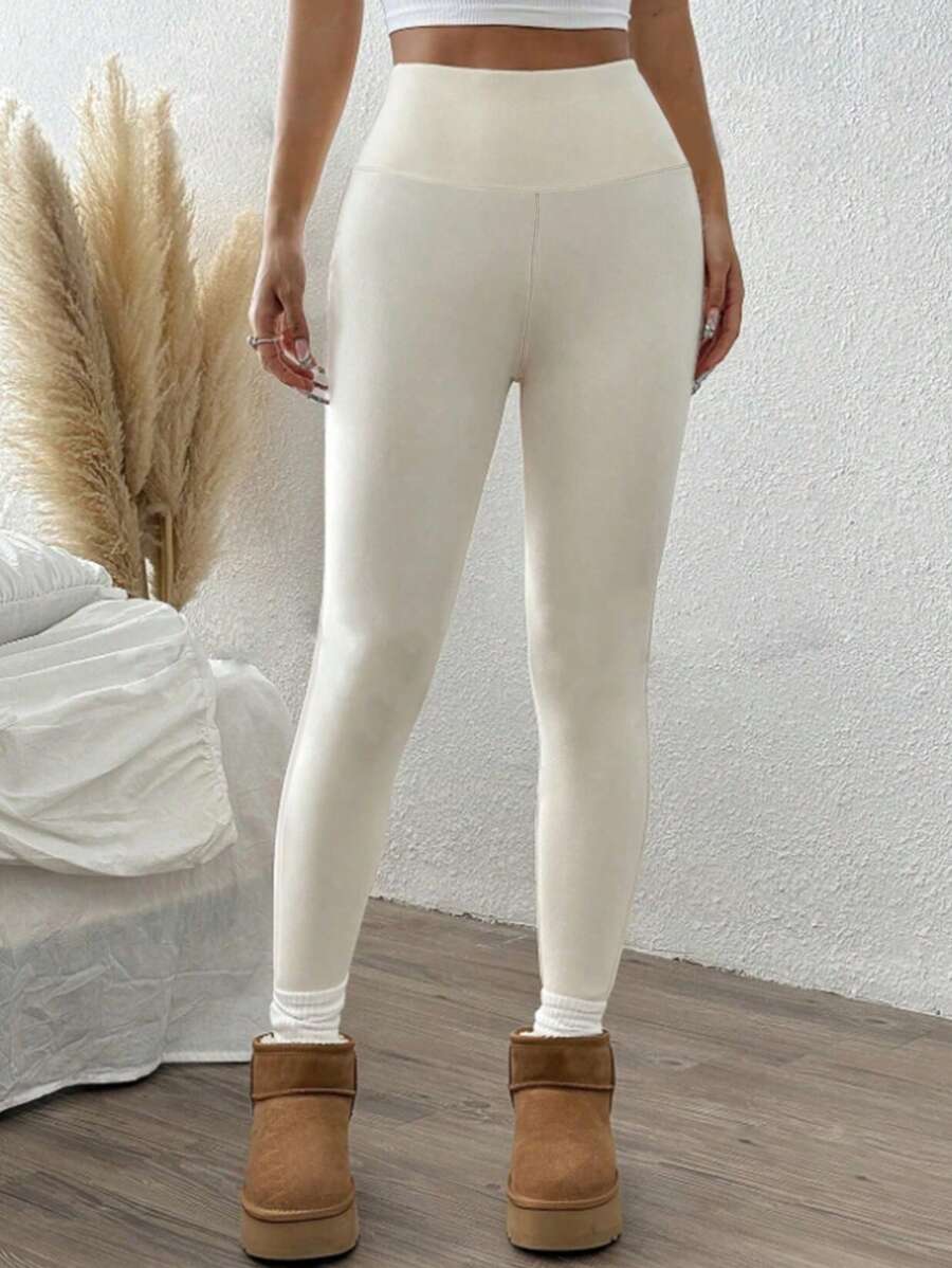 Women Solid Color Casual Sporty Leggings, Stretchy Tights For Autumn/Winter