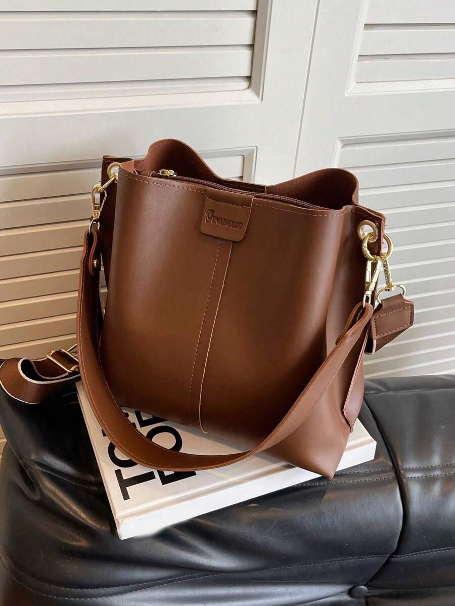 Bolsa Tote de Grande Capacidade para Mulheres, Nova Bolsa de Ombro Casual de Cor Sólida Popular com Toque de Alta Qualidade