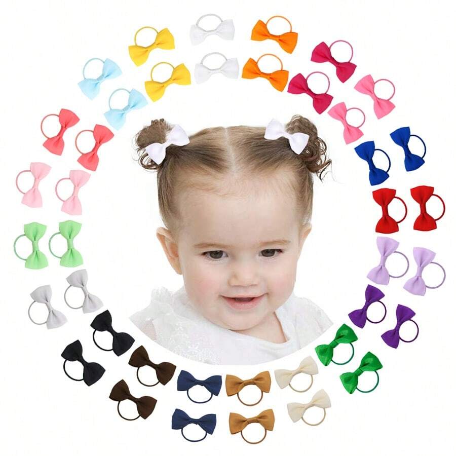 40 pièces Nœuds de cheveux multicolores de 2 pouces pour bébés filles. Mini accessoires de cheveux à rubans élastiques boutique pour enfants, tout-petits et bébés. Cadeau idéal pour la Saint-Valentin