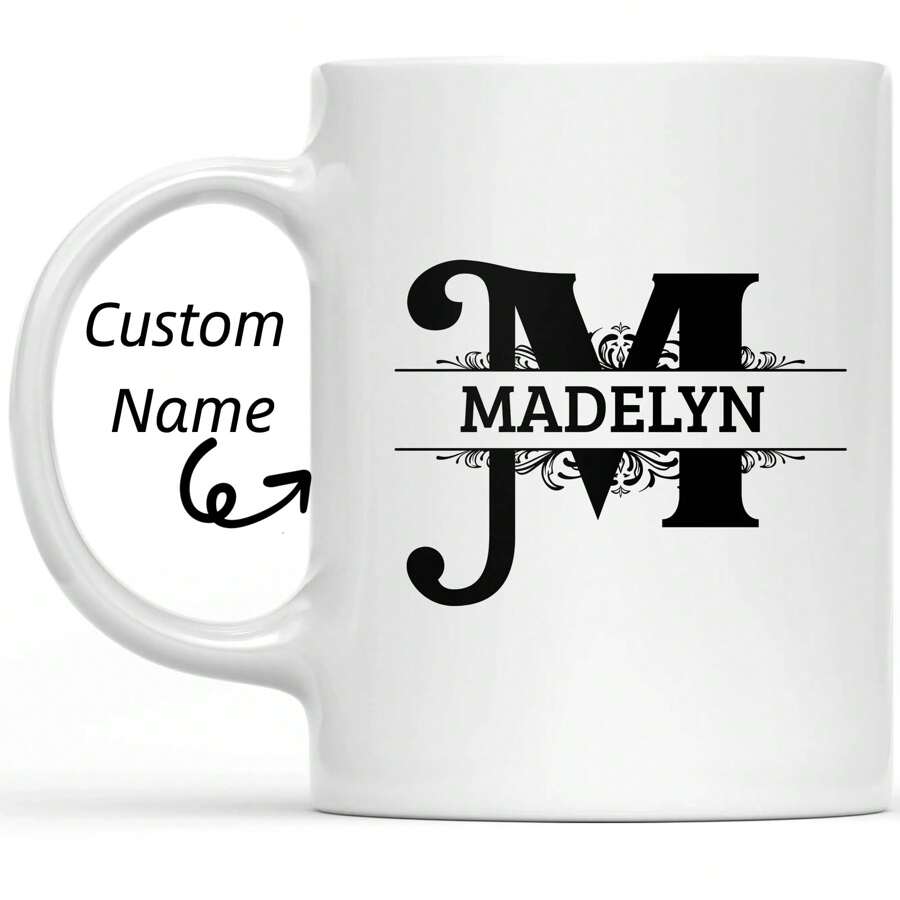 Custom 1pc Letter A-Z Christmas Coffee Mug For Office And Home, 11oz Alphabet Ceramic Coffee Mug, Birthday Gifts For Women, Mom, Best Friend, Bride, Bridesmaid Gift, White Tea Cup, Thanksgiving / Christmas Gift (11oz)