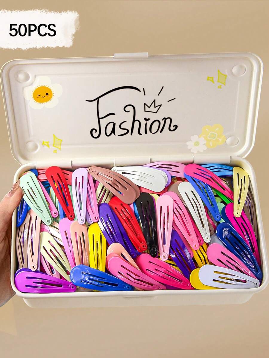 50pcs Random Color Cute Painted Water Drop Shaped Baby Hair Clip, Bangs Clip, Kids Hair Accessories For Daily Use