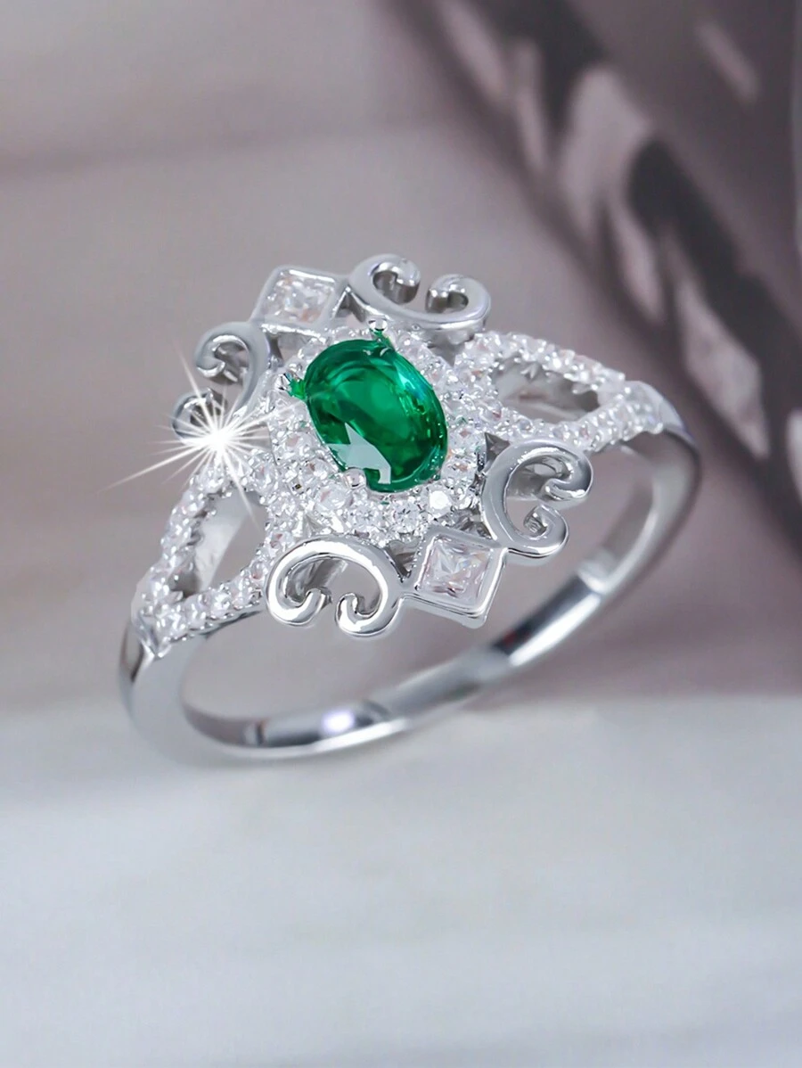 1 Peça Anel Oval Cúbico de Zircônia Elegante e Retrô Brilhante, Ótimo Presente para Mãe, Família no Dia de Ação de Graças, Noivado, Casamento e Joias para Eventos Formais