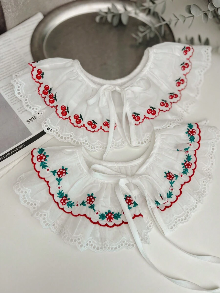 1pc Cherry Print Casual Detachable Collar, With Ruffle Trim, Adjustable Drawstring, Versatile Decorative Collar
