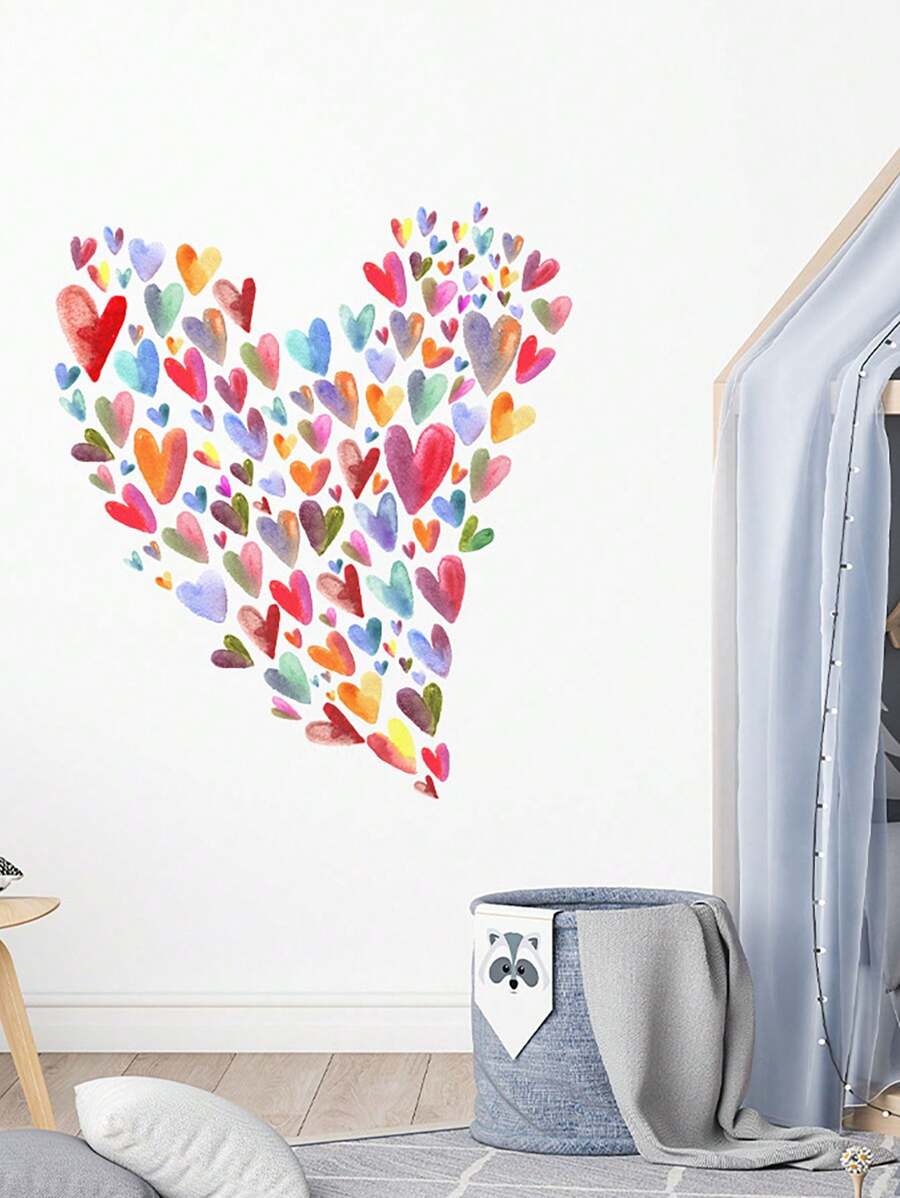 1pc Colorful Cartoon Heart-Shaped Wall Sticker, Cute Girly Style Room Bedroom Background Wall Decor Stickers Personalised Stickers
