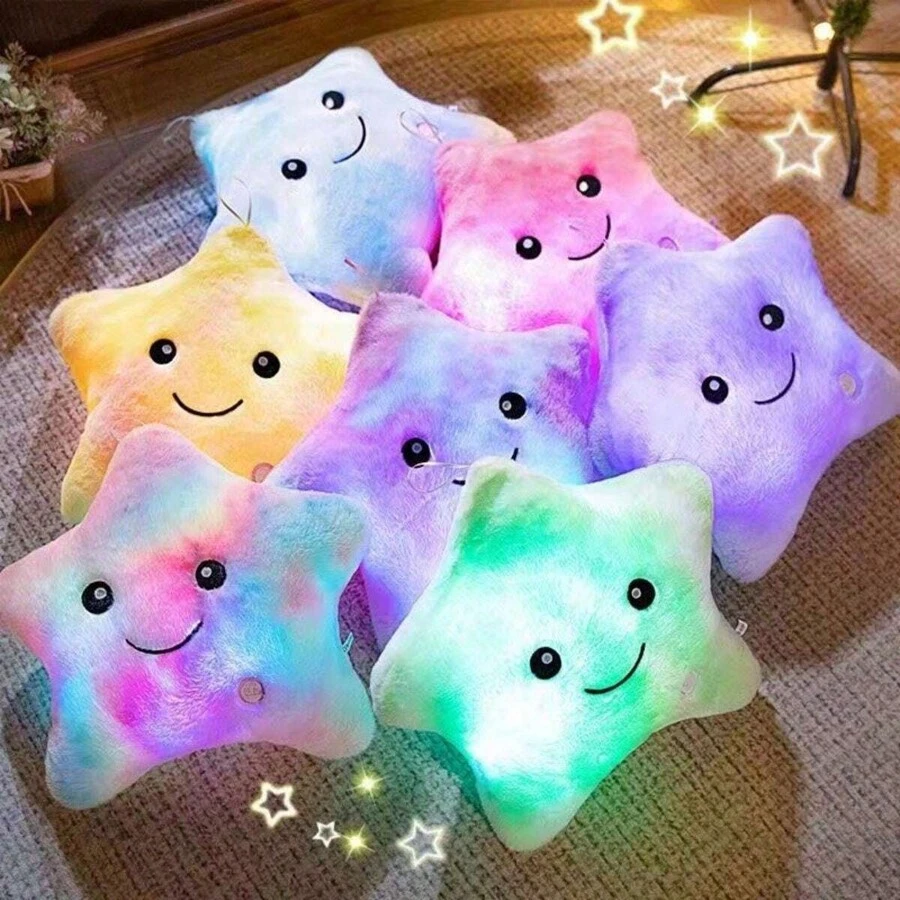 1 pièce Coussin en peluche Pentagramme lumineux, peluches étoilées lumineuses, jouets en peluche lumineux mignons, poupées en peluche douces, faveurs de fête, décoration de fête, faveurs pour les vacances, décoration de la maison, un bon choix (sans pile), décoration de chambre, chambre d'enfant, Squishmallow, jouets lumineux, peluches, peluches mignonnes, peluche violette, coussin pour enfants