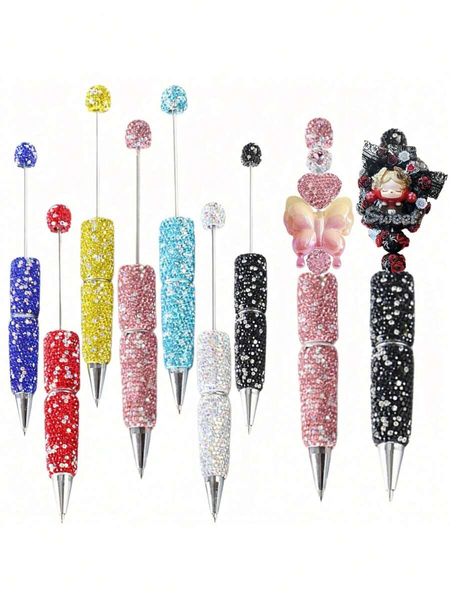 Strass Perlen Stift, glänzender Strass Perlen Stift DIY Plastik Perlen Stift, Weihnachts Kristall Schaft Kugelschreiber mit schwarzer Tinte, geeignet für DIY Stift Dekoration Geschenke Büro Schule - Rot Schulanfang