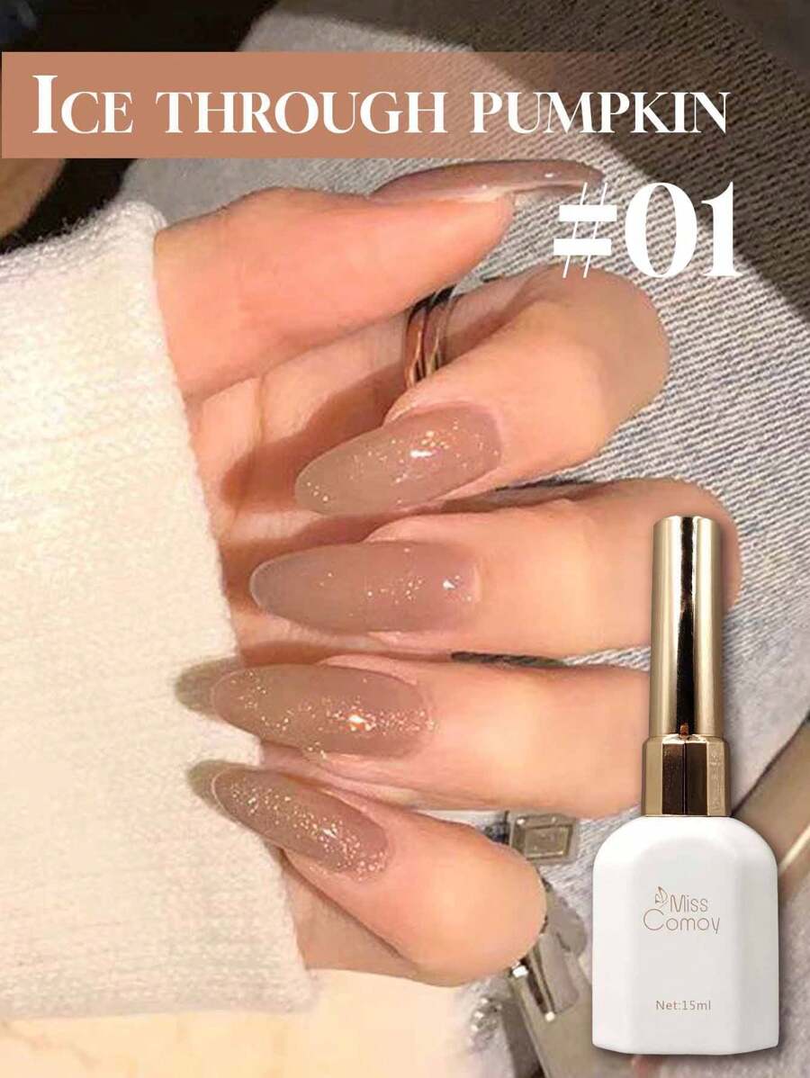 Miss Comoy 15ml Modelo Popular de Vermelha, Esmalte de Unhas Cinza Marrom Brilhante de Chá com Leite, Novo Brilho Relâmpago de 2025, Esmalte de Unhas Marrom Nude com Glitter e Lantejoulas
